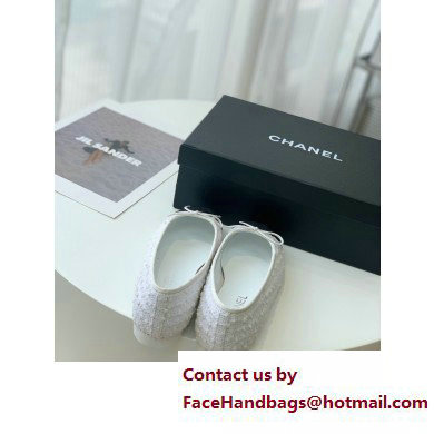 Chanel Tweed  &  Grosgrain Ballerinas Flat G02819 WHITE/BLACK 2023